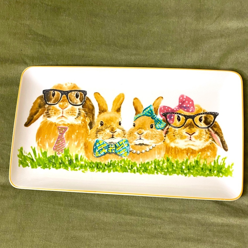 Pier 1 Imports Porcelain Bunny Rabbit 14" Rectangle Serving Dish